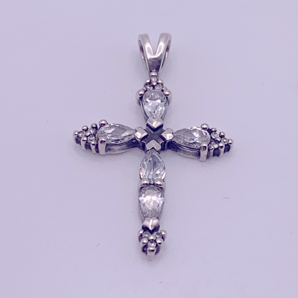 💝Vintage Cubic Zirconia Cross Pendant Silver 925